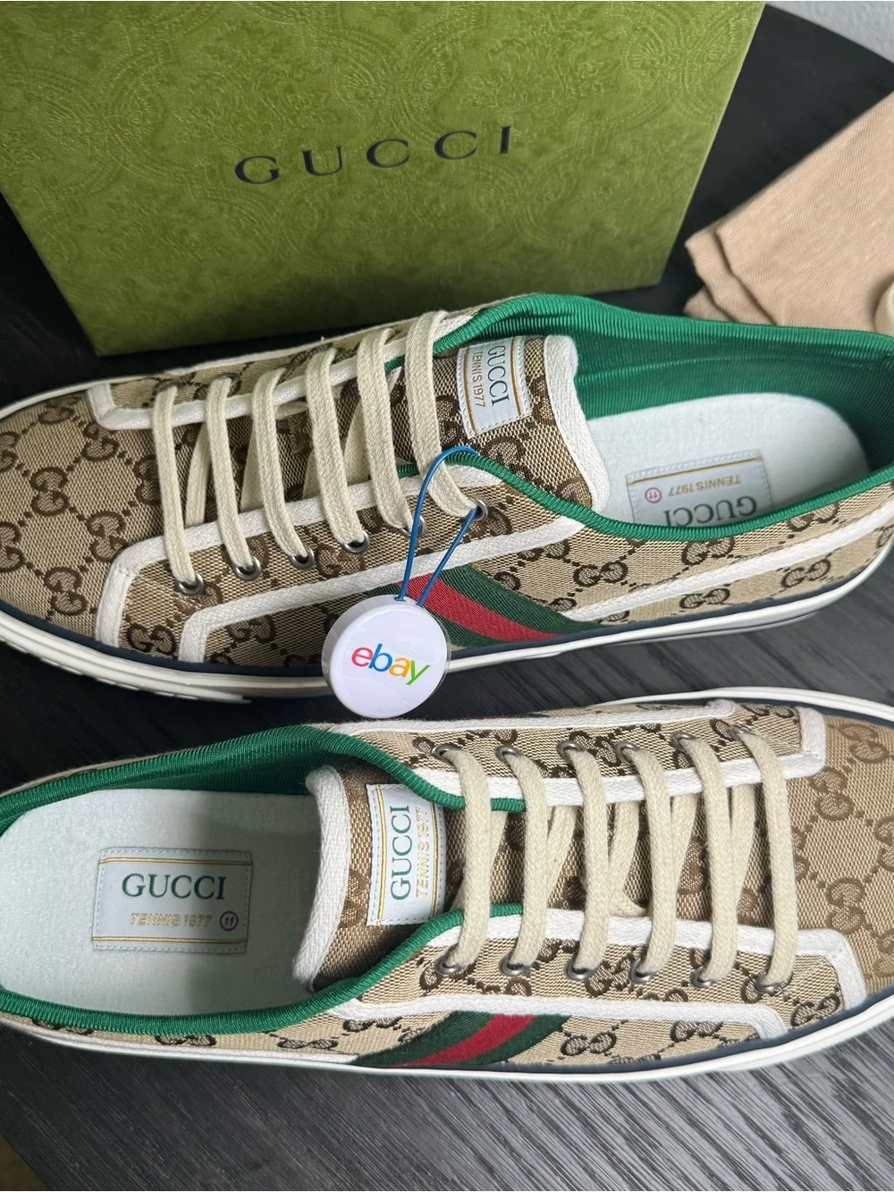 Gucci Tennis 1977 Sneakers Original GG Canvas Beige Ebony 11.5